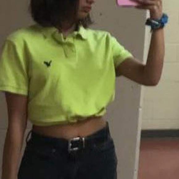 up-cycled AEO neon green polo to be cropped - Picture 3 of 8